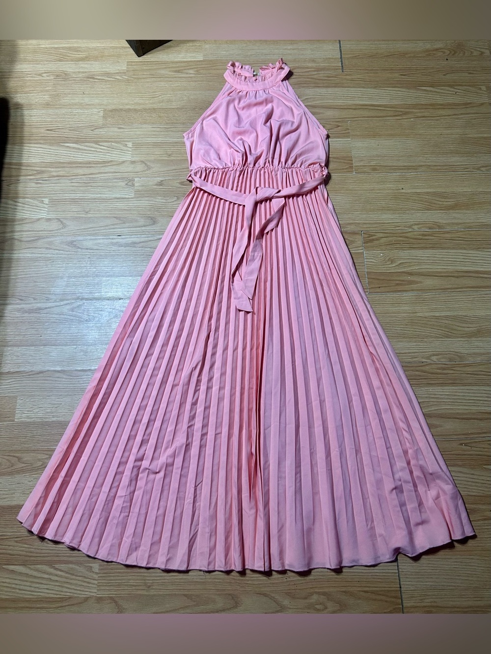 Pleated Pink Halter Maxi Dress womens XL
